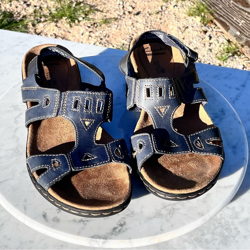 Clarks Collection Leisa Slingback Leather Sandals, 8, Blue Leather